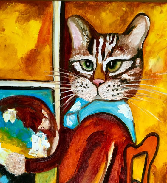 Troy The Cat  as an artist inspired by self-portrait of Amedeo Clemente Modigliani