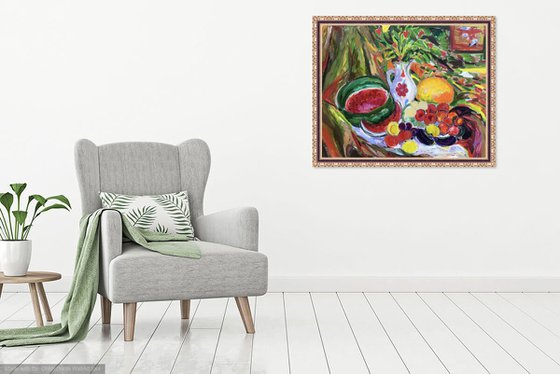 STILL LIFE WITH A JUG AND FRUIT - Still- life with fruits, kitchen restaurant dining room, Christmas gift