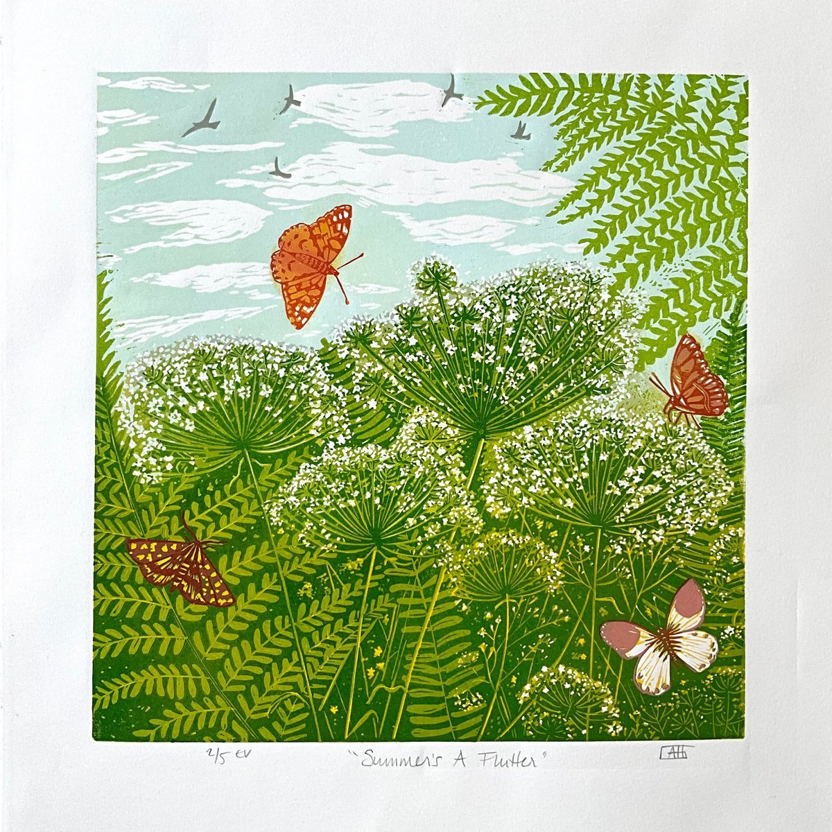 Landscape Linocut By Alison Headley, 14 X 15, Summer