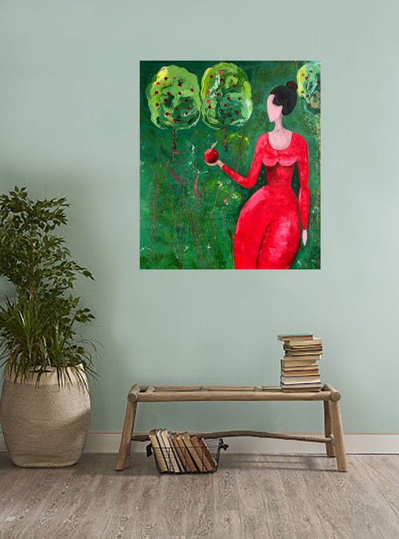 Woman with Apple Painting