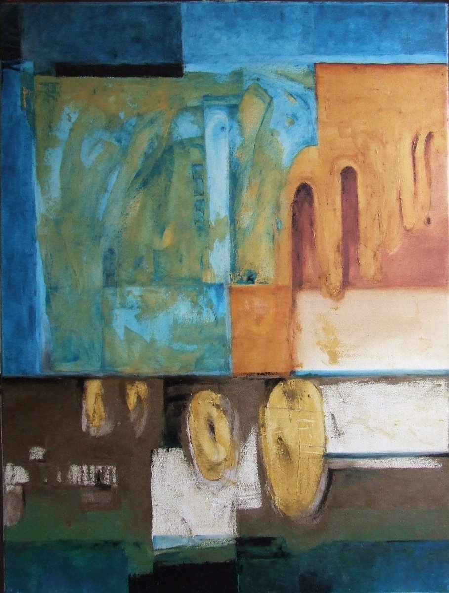 Abstract Painting By Csaba Csendes, 24 X 31, Patere Aqua, Original Artwork