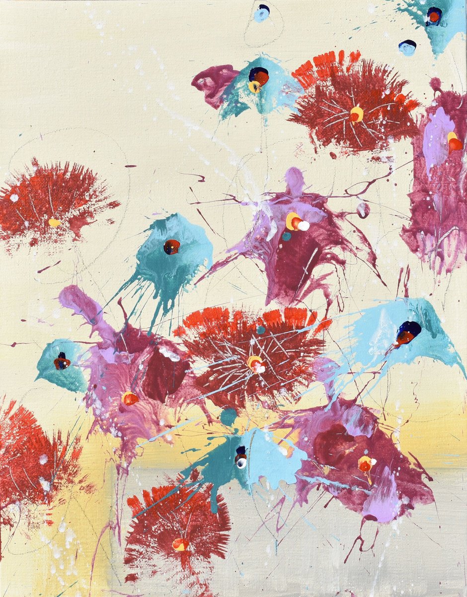 Abstract Botanical Painting By Cynthia Ligeros, 11 X 14, Flowers Of Gratitude, Original Artwork