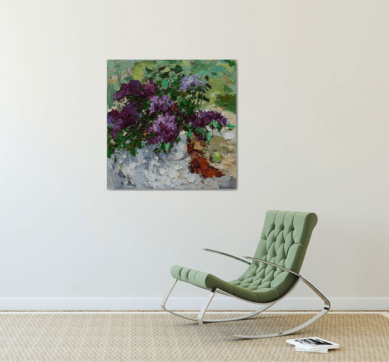 Lilacs still life impasto painting