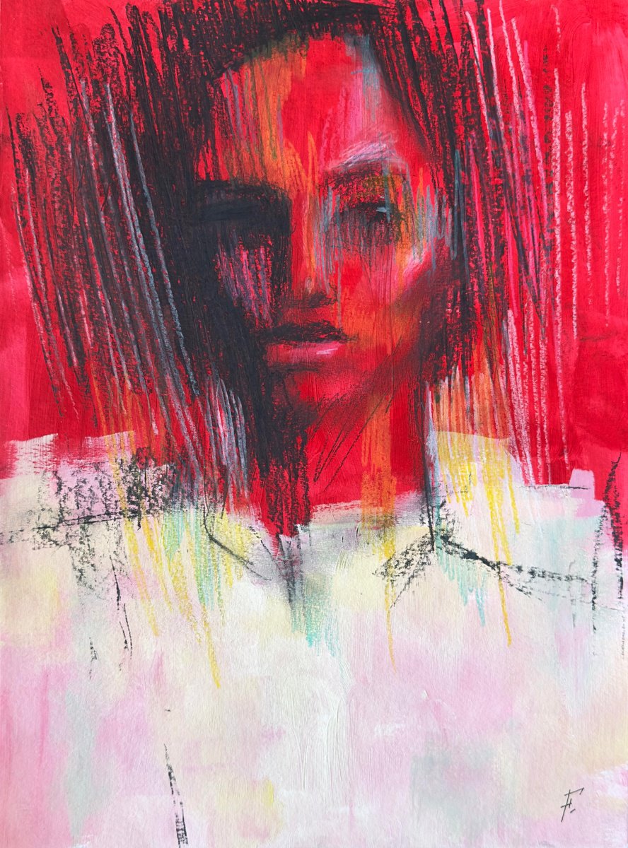 Expressive Portrait Drawing By Nikola Gulev, 12 X 17", "Radiant Veil", Original Artwork