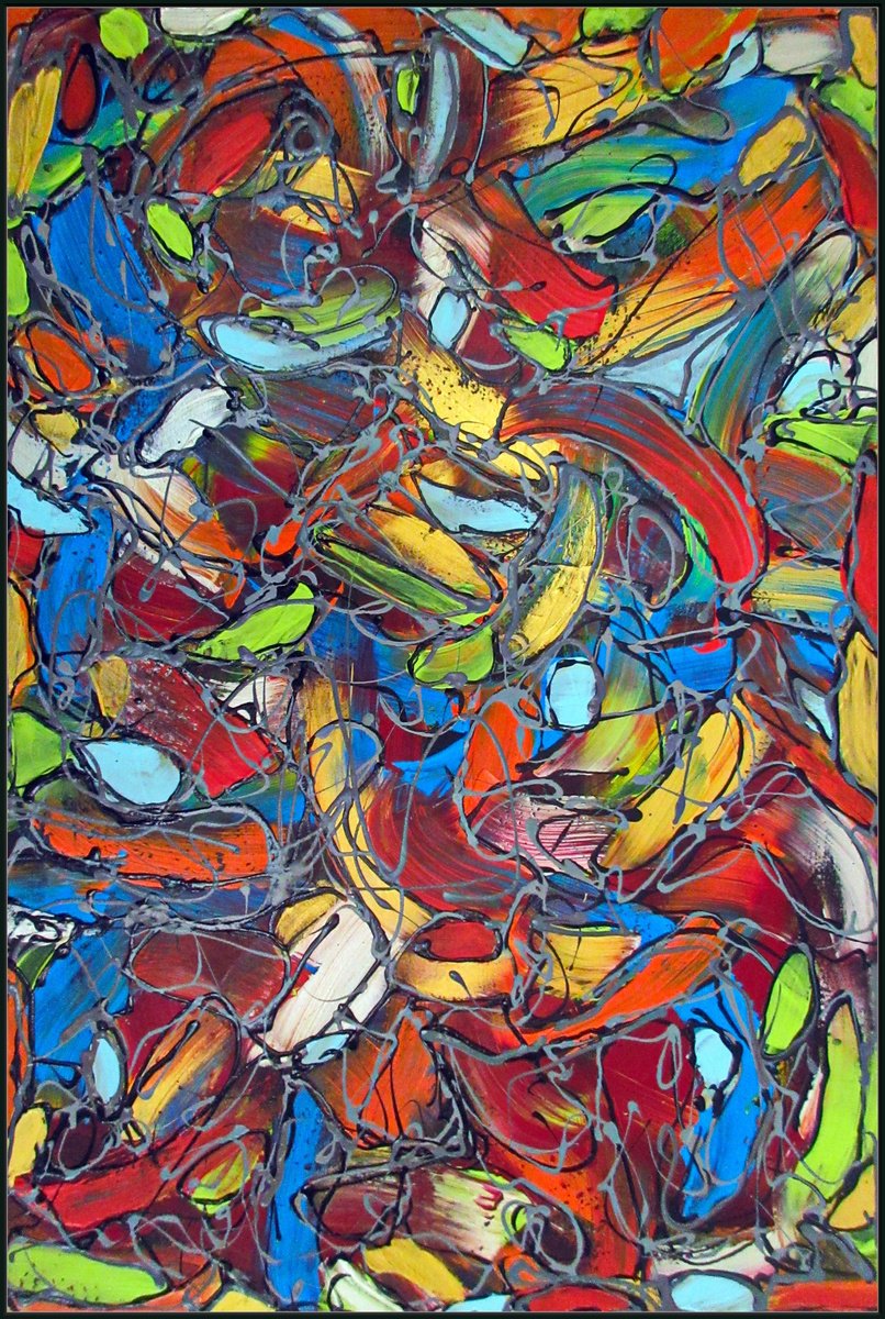 Abstract Acrylic Painting By Tomas Gorjanc - Tomo, 24 X 35", Staind Glass Window, Original Artwork