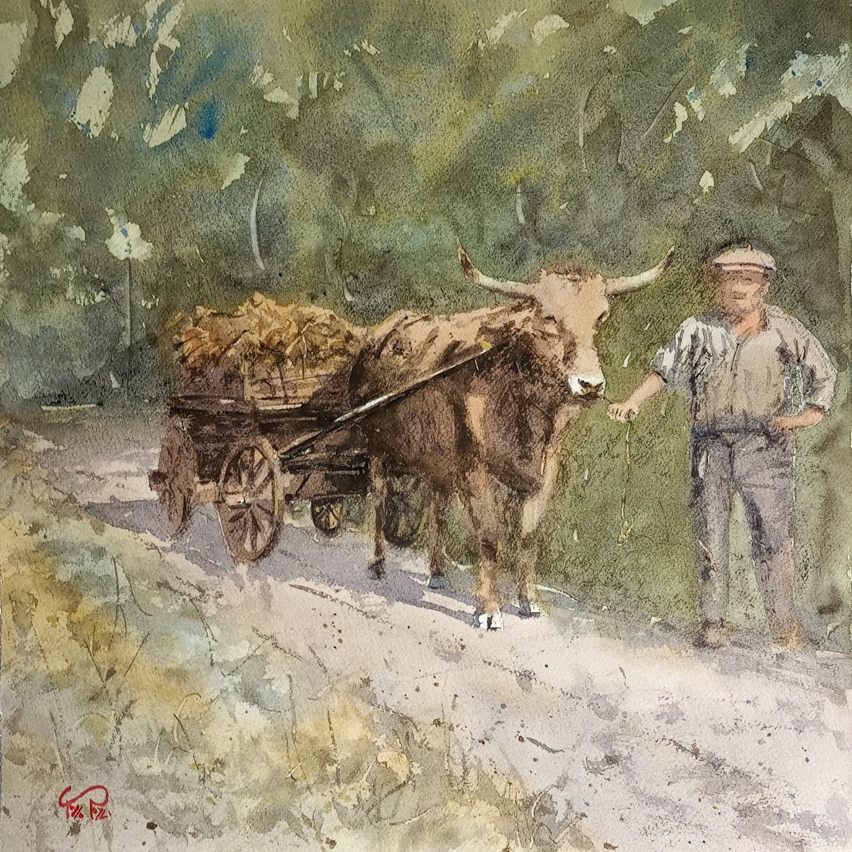 Scena d’epoca / vintage scene - carro con bue / cart pulled by an ox by Tollo Pozzi