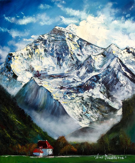 Jungfrau mountain - original Swiss mountains landscape oil art painting