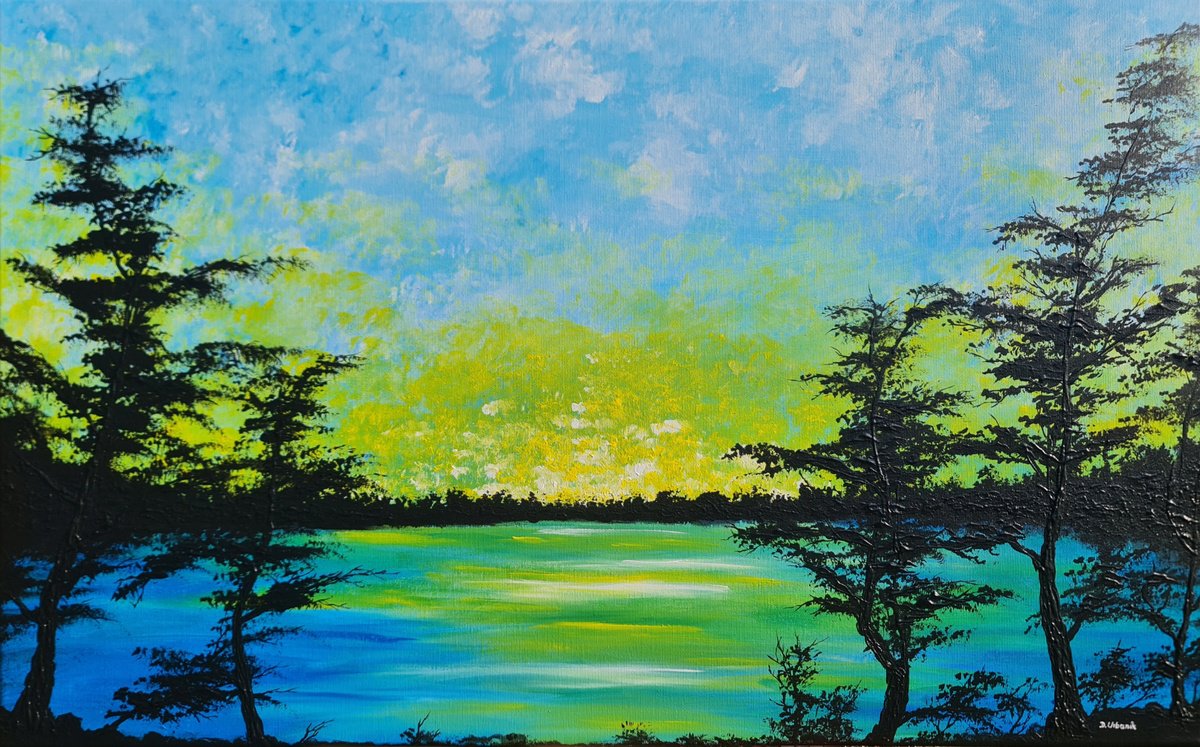 Impressionistic Landscape Acrylic Painting By Daniel Urbani?k, 31 X 20, Sunset In The Country 2, Original Artwork