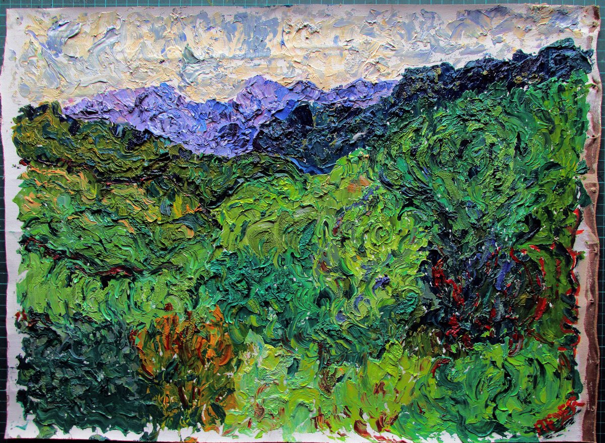 Expressive Landscape Oil Painting By Richard Meyer, 21 X 16", View From Studio, Ex-Sketchbook 23.Vii.08, Original Artwork