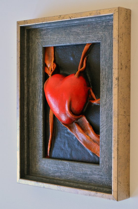 Lovers Heart 28 - Original Framed Leather Sculpture Painting Perfect for Gift