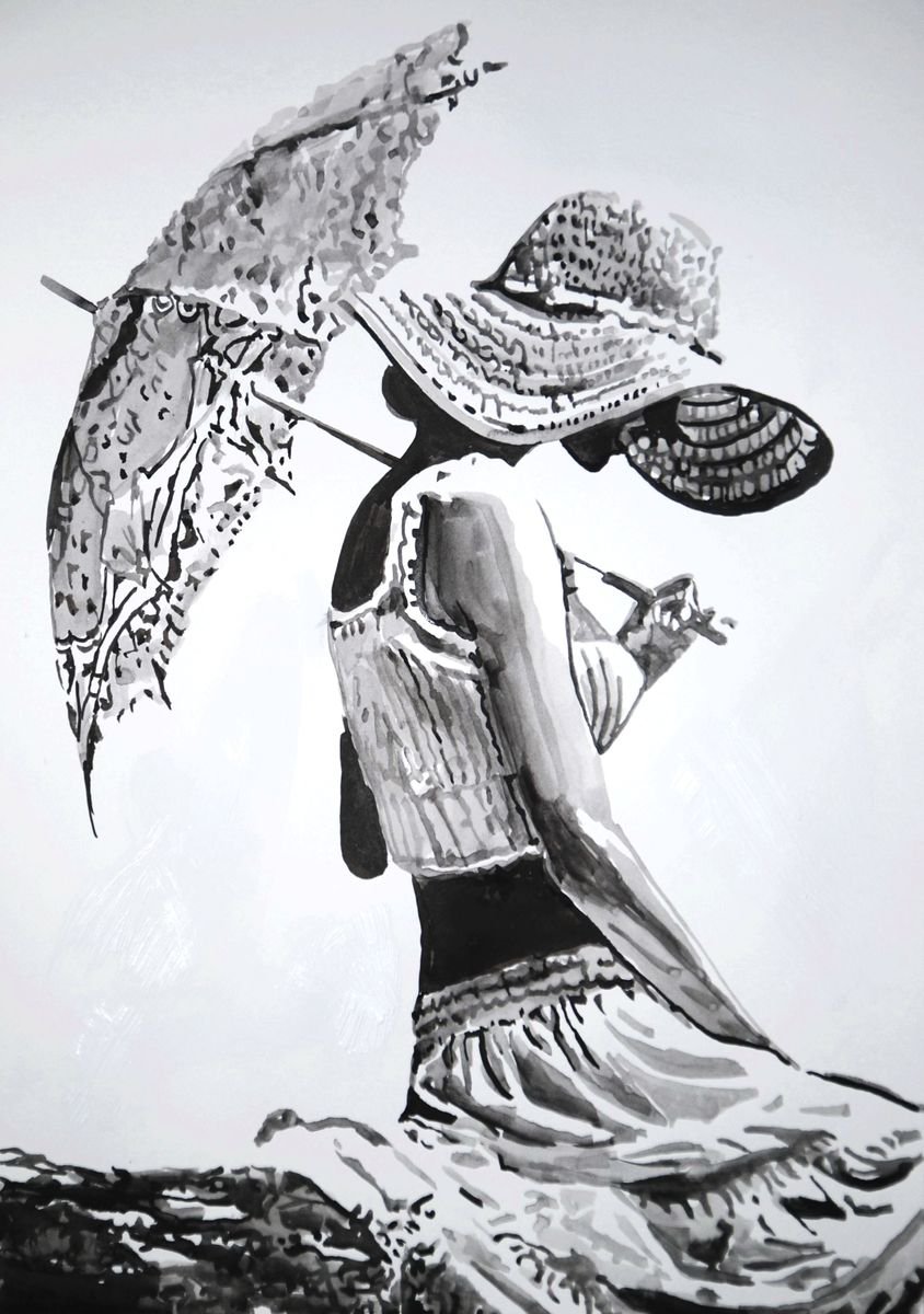Girl with umbrella / 50 x 35 cm by Alexandra Djokic