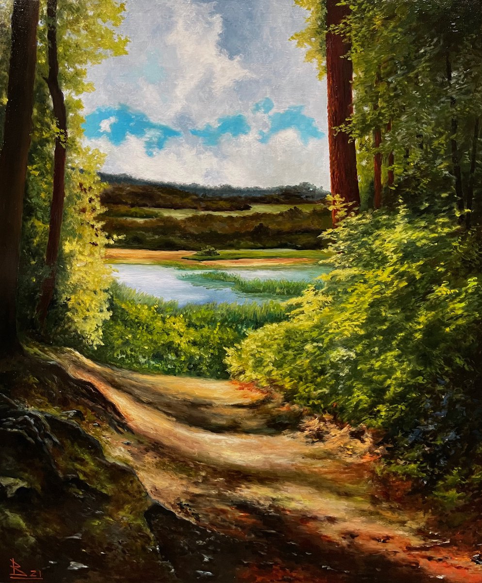 Impressionistic Landscape Oil Painting By Oleg Baulin, 20 X 24", The Path, Original Artwork