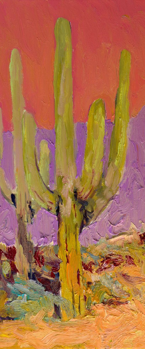 Saguaros Under a Coral Sky by Suren Nersisyan