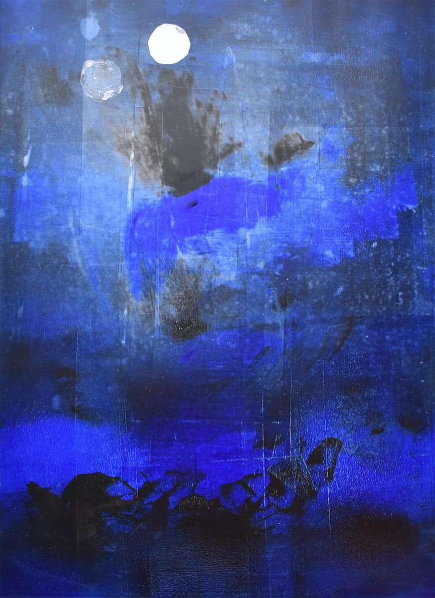 Abstract Landscape Limited Edition Print By Hilde Hoekstra, 17 X 24, Moon Moon No. 8 - Monoprint, Original Artwork