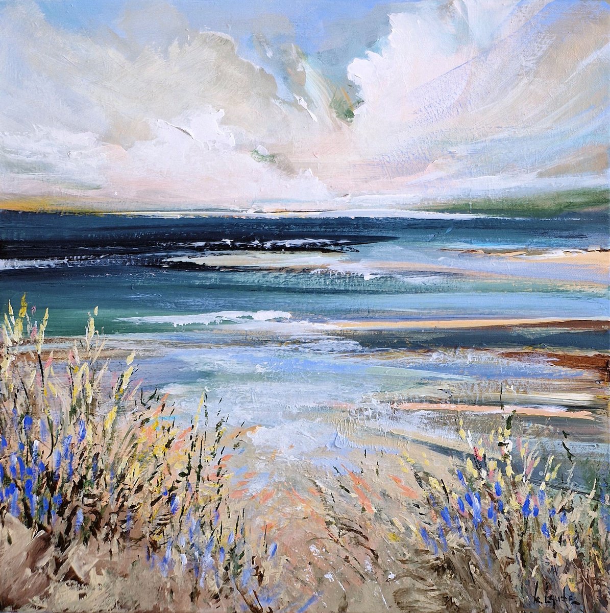 Impressionistic Landscape Acrylic Painting By Irina Laube, 20 X 20, North Sea Ii, Original Artwork