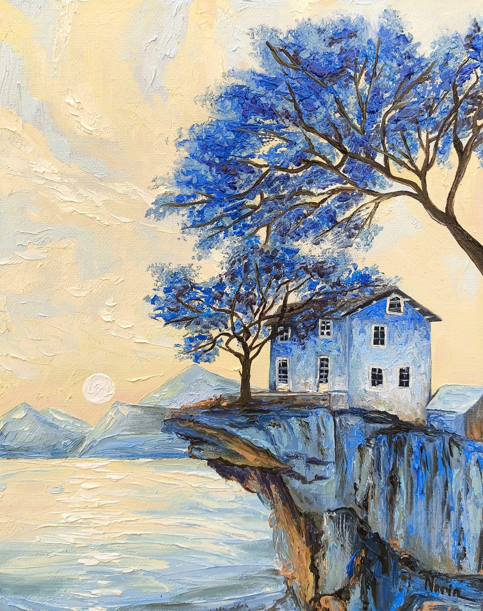 Impressionistic Landscape Oil Painting By Narine Vardanyan, 9 X 12", Blue Haven, Original Artwork