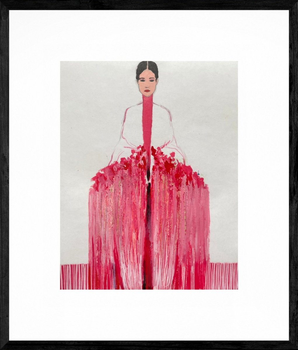 Abstract Portrait Painting By Gela Mikava, 14 X 16, Girl With A Bouquet, Original Artwork