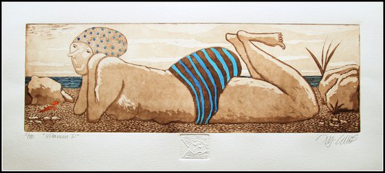 Vitamin D, aquatint etching with hand colouring