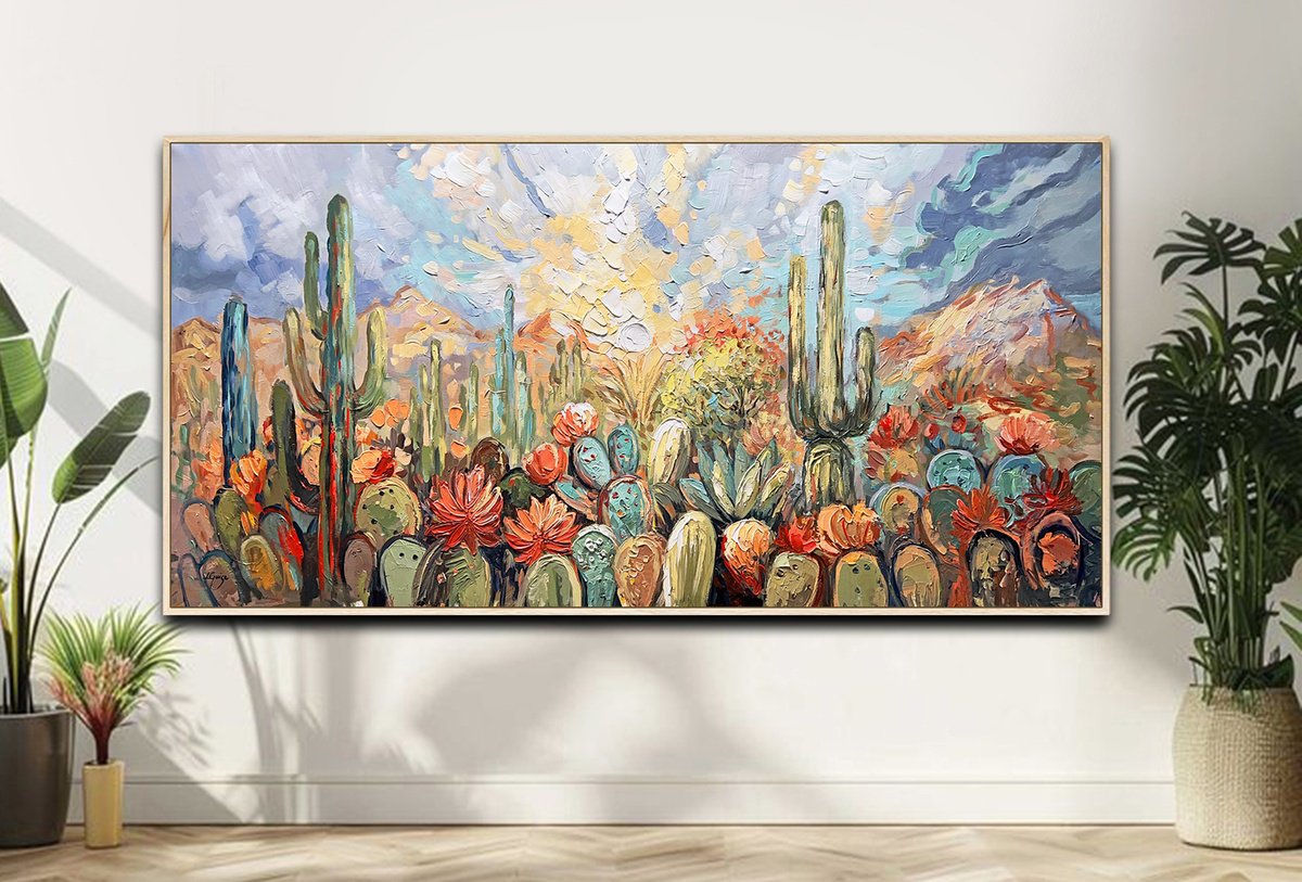 Impressionistic Landscape Acrylic Painting By Lana Guise, 60 X 29", Blooming Sands, Original Artwork