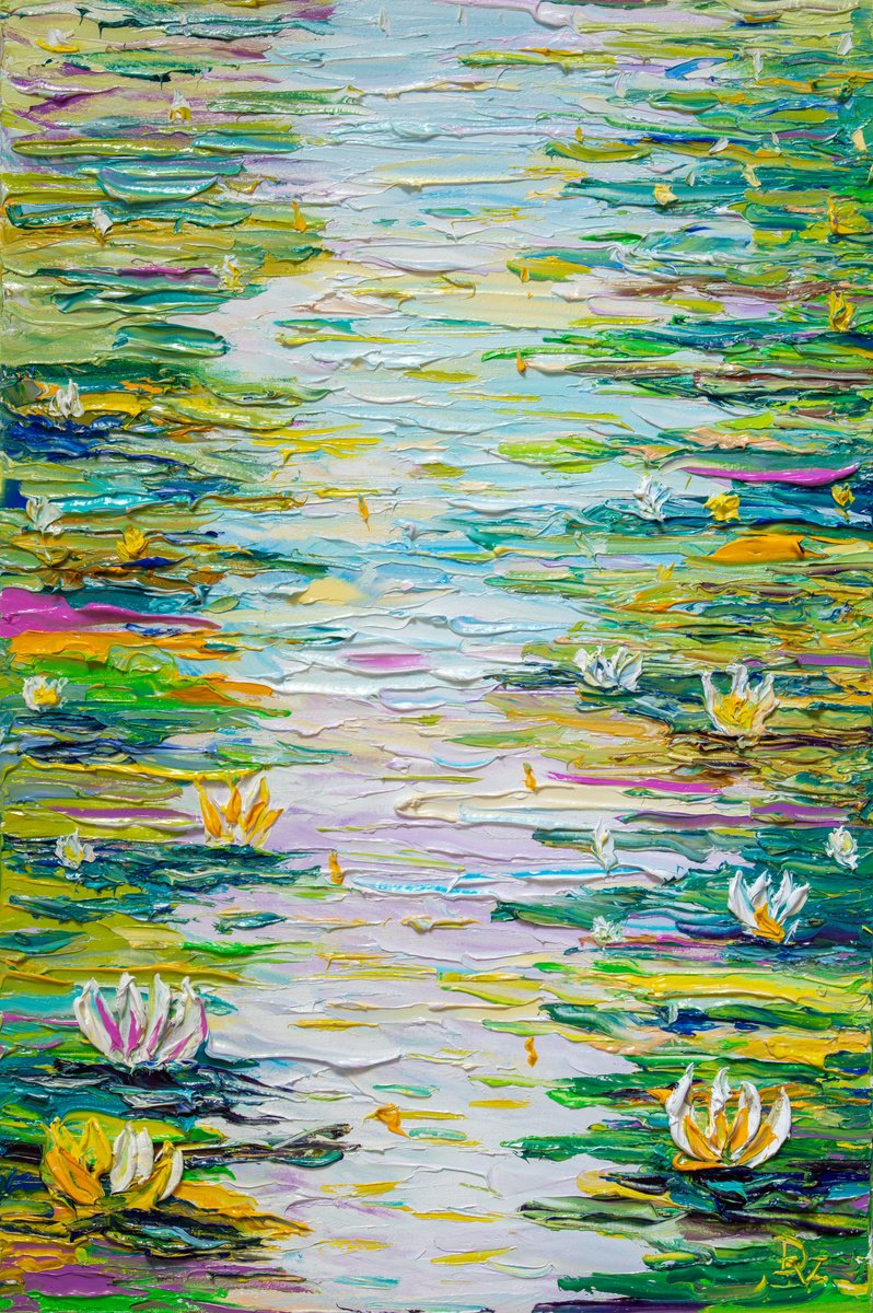Impressionistic Botanical Oil Painting By Vladyslav Durniev, 16 X 24", Green Pond, Original Artwork