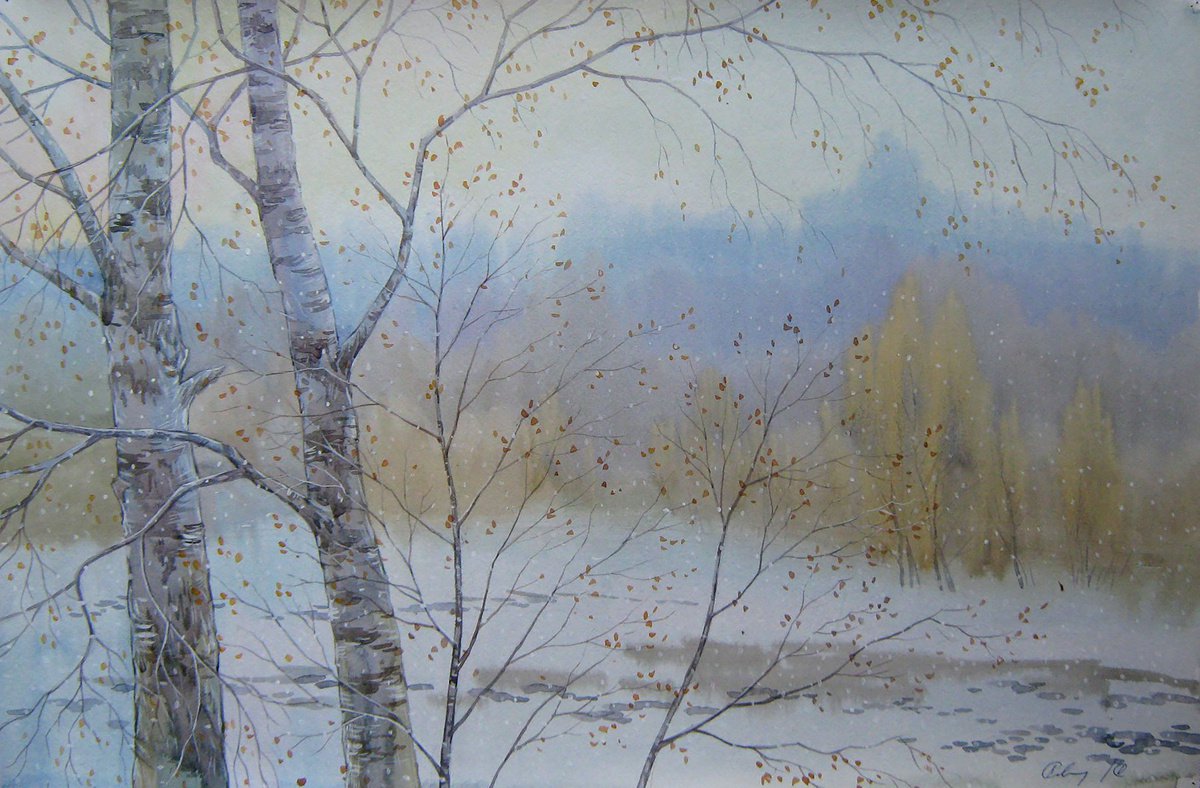Impressionistic Landscape Watercolour By Valeriy Savenets-1, 24 X 16", Snow Goes, Original Artwork