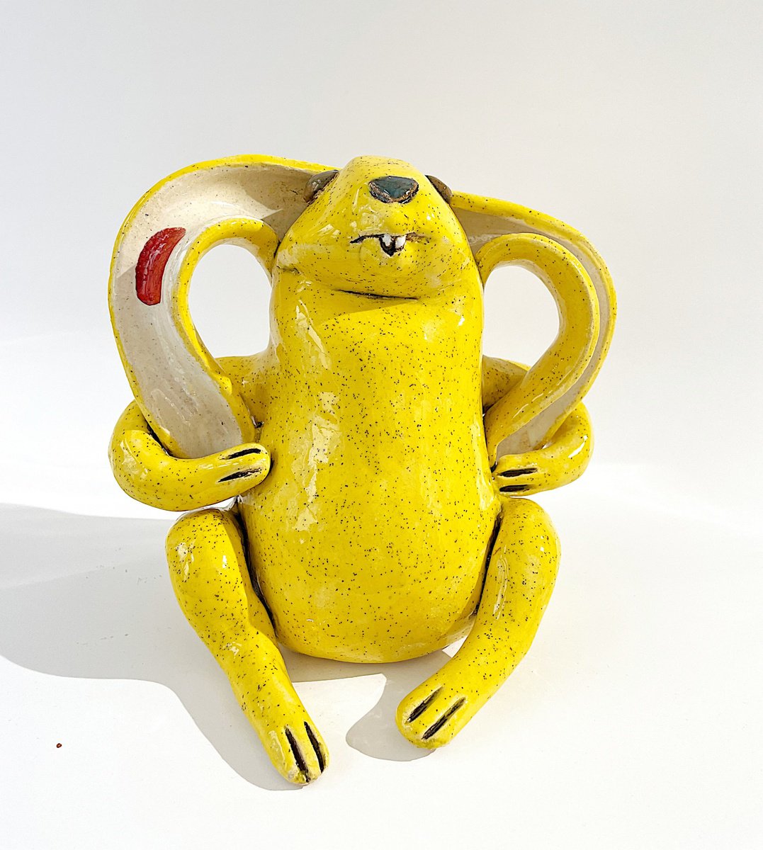 Expressive Clay Sculpture , Yellow Rabbit By Viktor Zuk, 8 X 7, Artwork For Sale On Artfinder