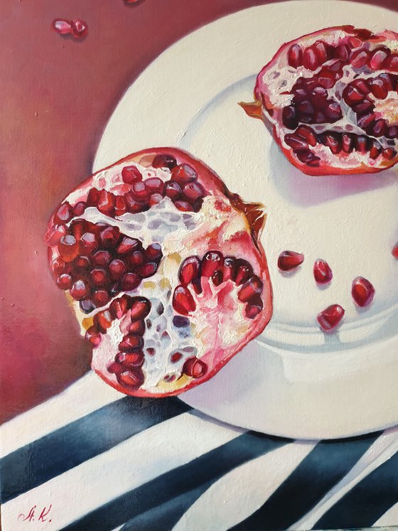 "613"  pomegranate still life  liGHt original painting  GIFT (2021)