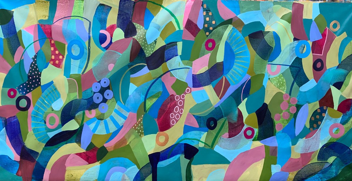 Organic Abstract Acrylic Painting By Rashna Hackett, 72 X 38", Viva Spring, Original Artwork