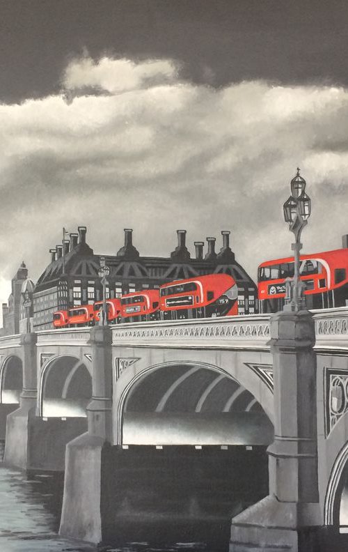 Buses on Westminster Bridge by Jill Ann Harper
