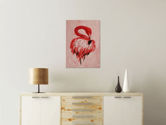 Flamingo / Painting created with a palette knife / ORIGINAL PAINTING
