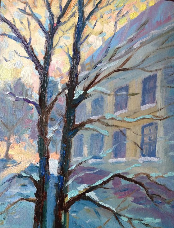 Comission painting Frosty. Winter day. Snow. Sun.