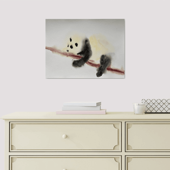 Panda Original Watercolor Painting, Animal Nursery Art, Abstract Wall Art, Bear Illustration