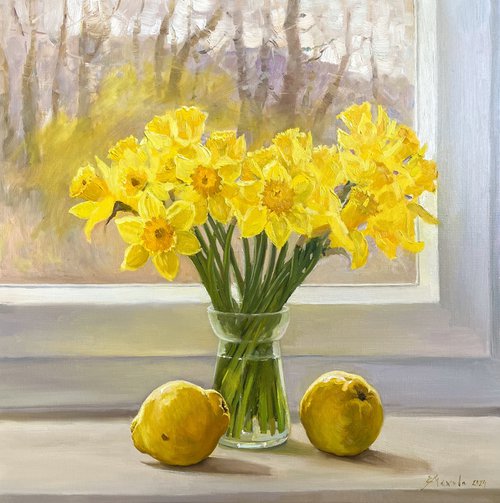 Still Life with Daffodils and Lemons by Evgeniia Mekhova
