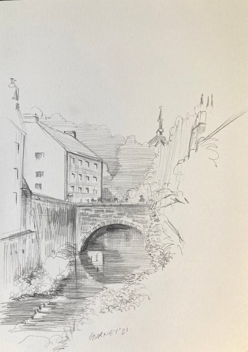 Sketch of Dean at The Waters of Leith by Paul Gurney