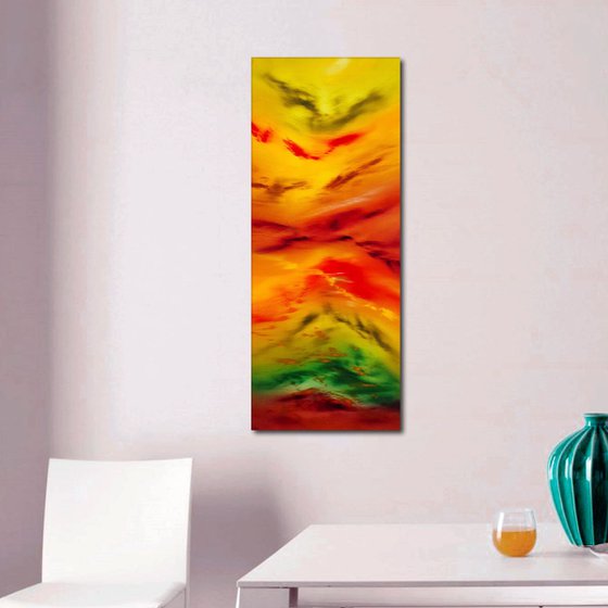 Autumn leaves I, the series, 40x100 cm, Deep edge, LARGE XL, Original abstract painting, oil on canvas