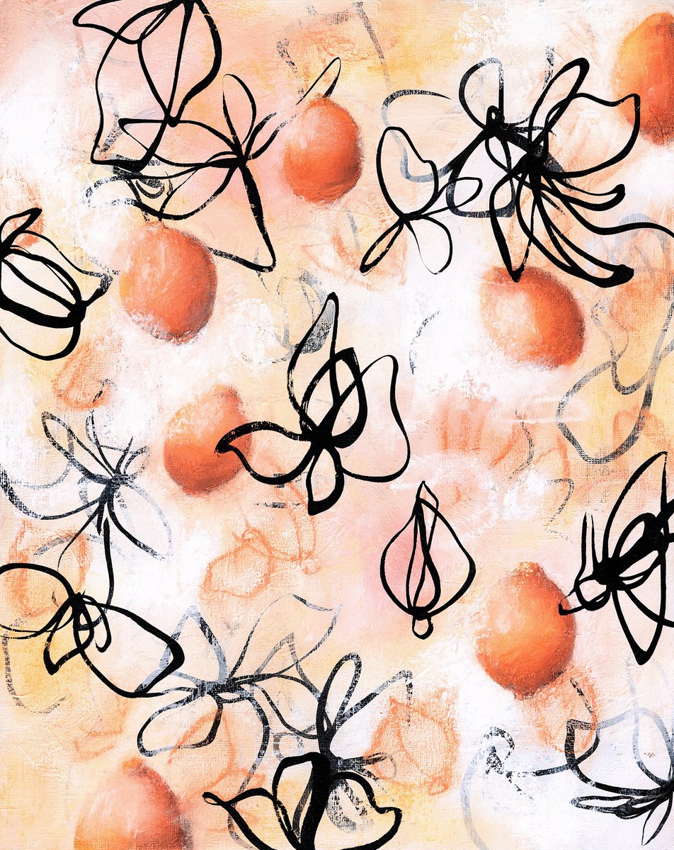 Abstract Botanical Painting By Sara Richardson Artist, 12 X 15", Bliss No.2, Original Artwork