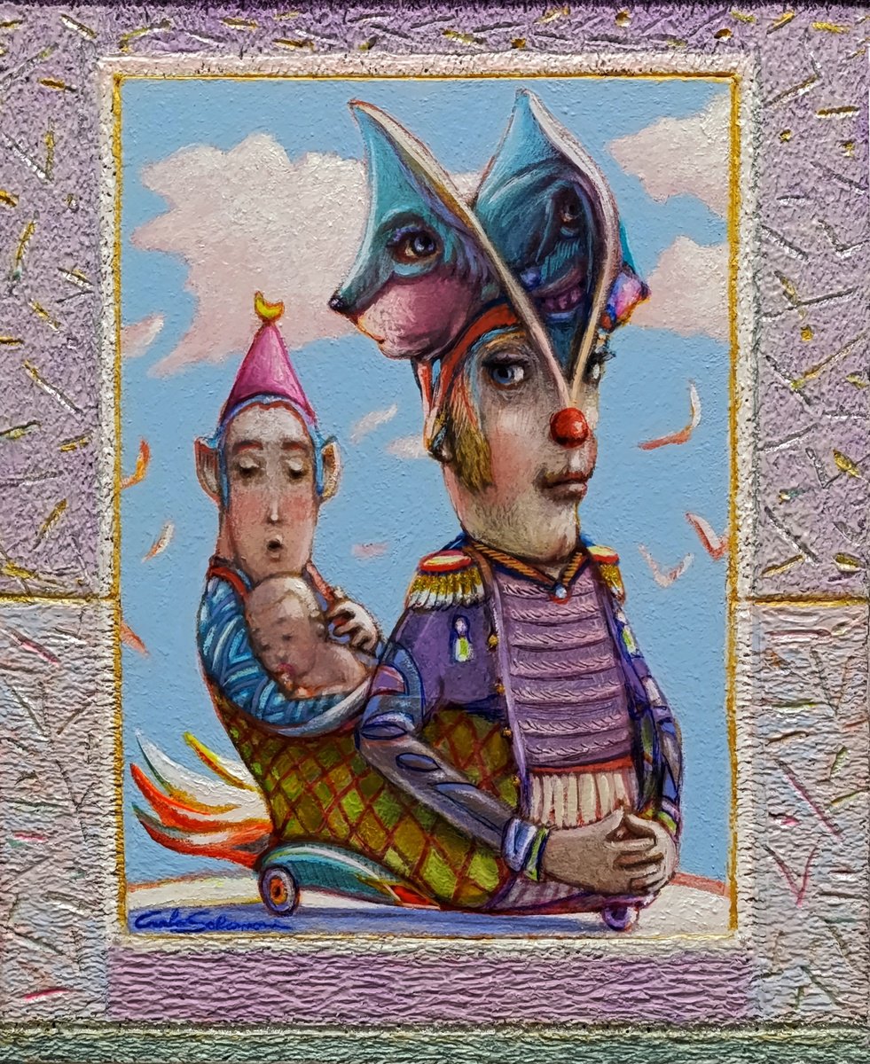 Surrealistic Portrait Painting By Carlo Salomoni, 11 X 14, A Magical Cradle, Original Artwork