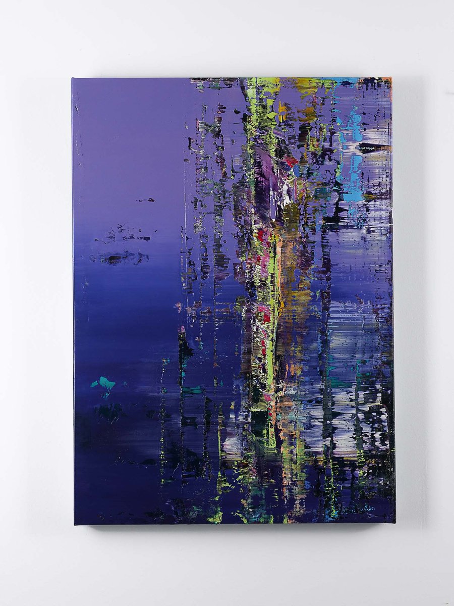 Organic Abstract Oil Painting By Vadim Shamanov, 18 X 25", Purple Flight, Original Artwork