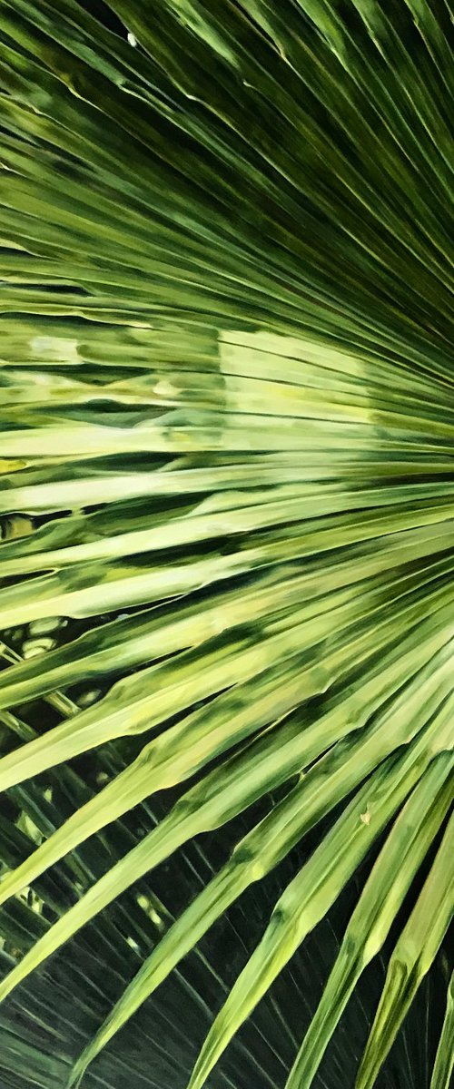 Large painting with a natural motive "Palm leaf" 120 * 120 * cm by Irina Ivlieva