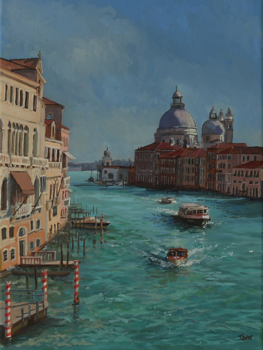Landscape Oil Painting By Tom Clay, 12 X 16", Grande Canal, Venice, Original Artwork