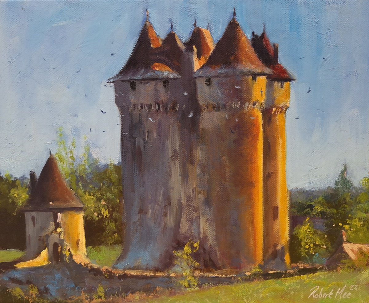 Impressionistic Cityscapes Oil Painting By Robert Mee, 12 X 10", Sarzay Chi?teau, Central France, Original Artwork