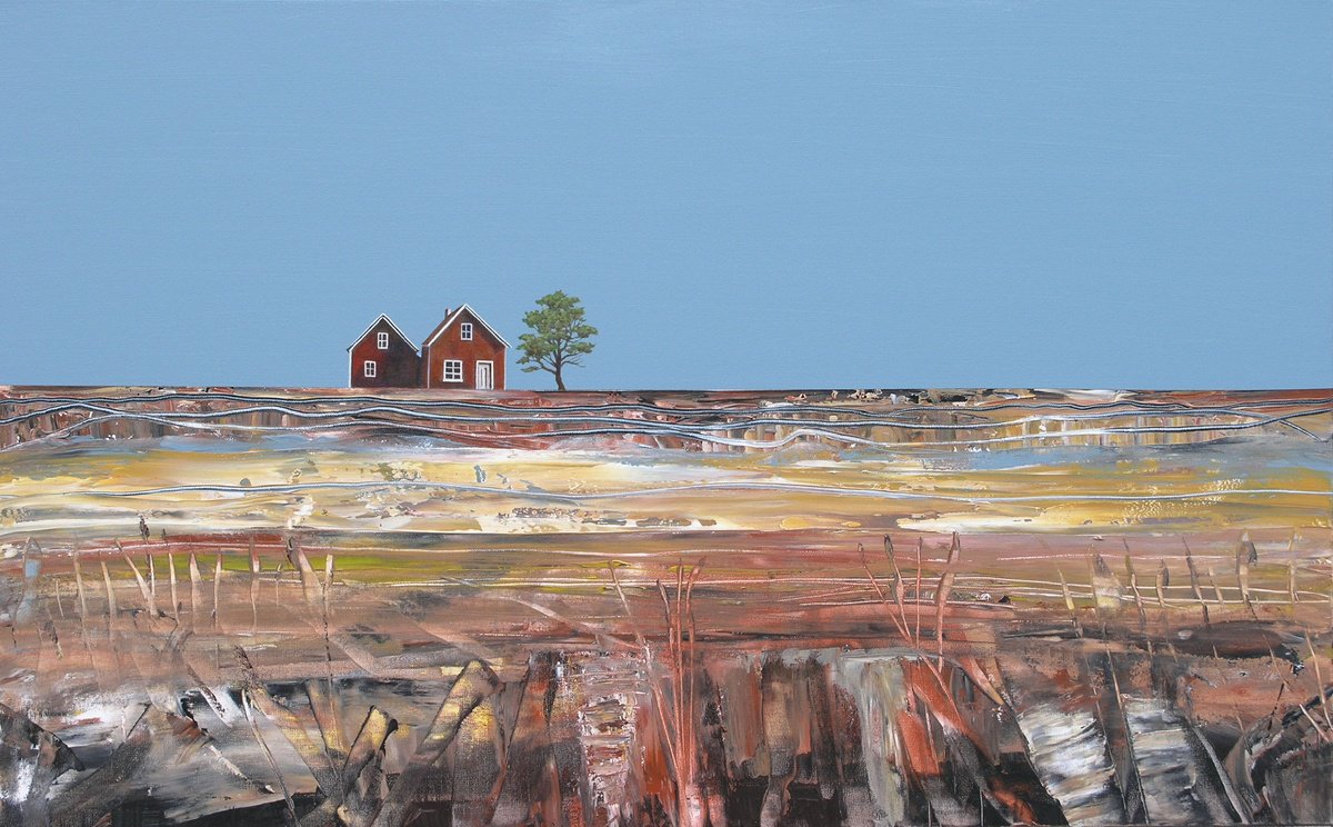 Abstract Landscape Acrylic Painting By Loretta Kaltenhauser, 48 X 30", Homeward Bound, Original Artwork