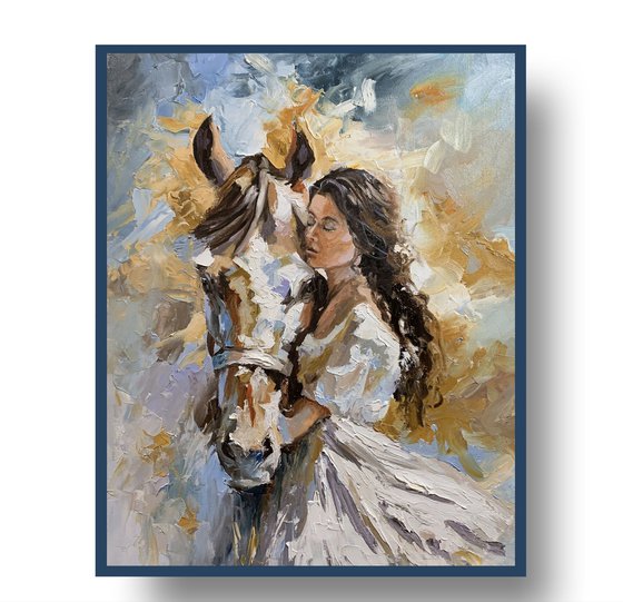 Woman with Horse. Portrait.
