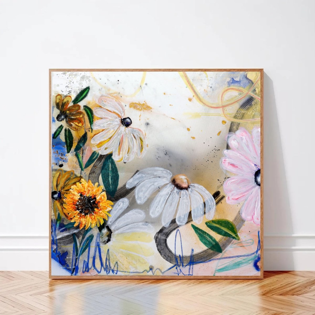 Impressionistic Botanical Painting By Poovi Art, 36 X 36", Fading Into Warmth, Original Artwork