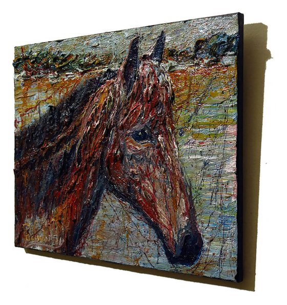 Original Oil Painting Animal Horse Impressionism Impasto Signed
