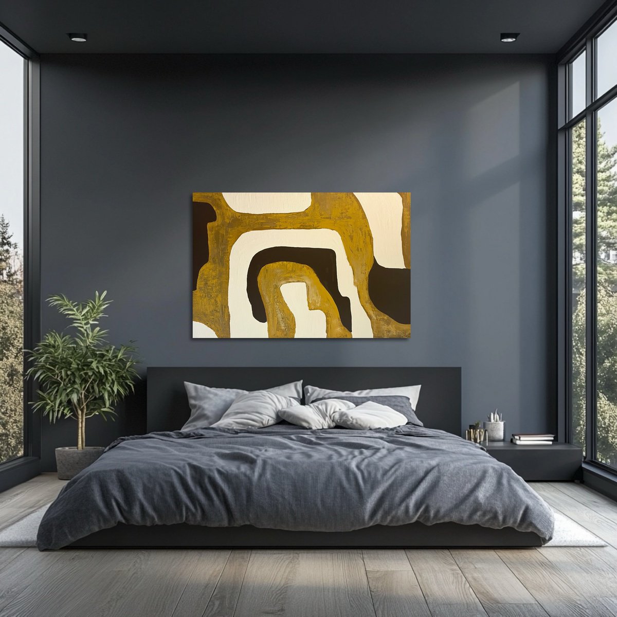 Abstract Acrylic Painting By Exclusive Arts, 47 X 31, Golden River, Original Artwork