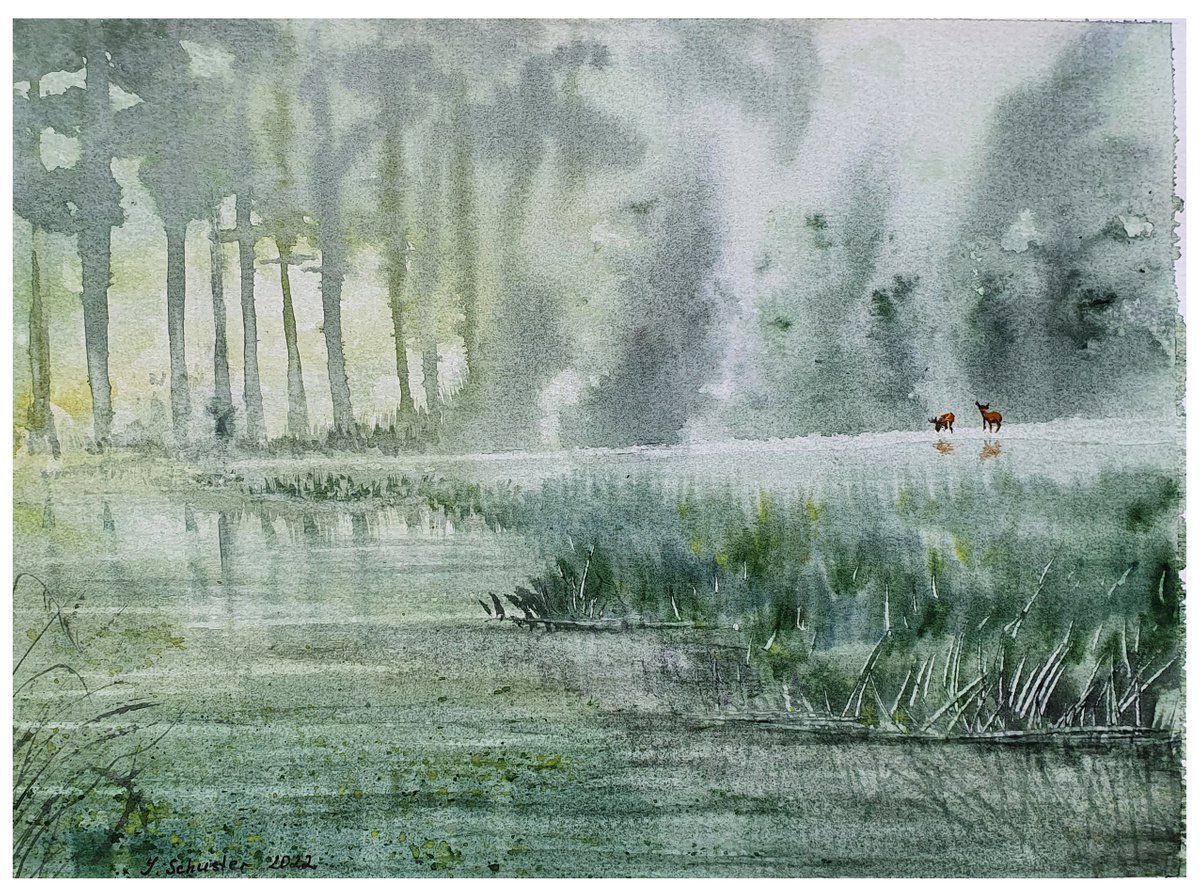 Impressionistic Animal Watercolour By Yulia Schuster, 12 X 9", In The Wilderness, Original Artwork