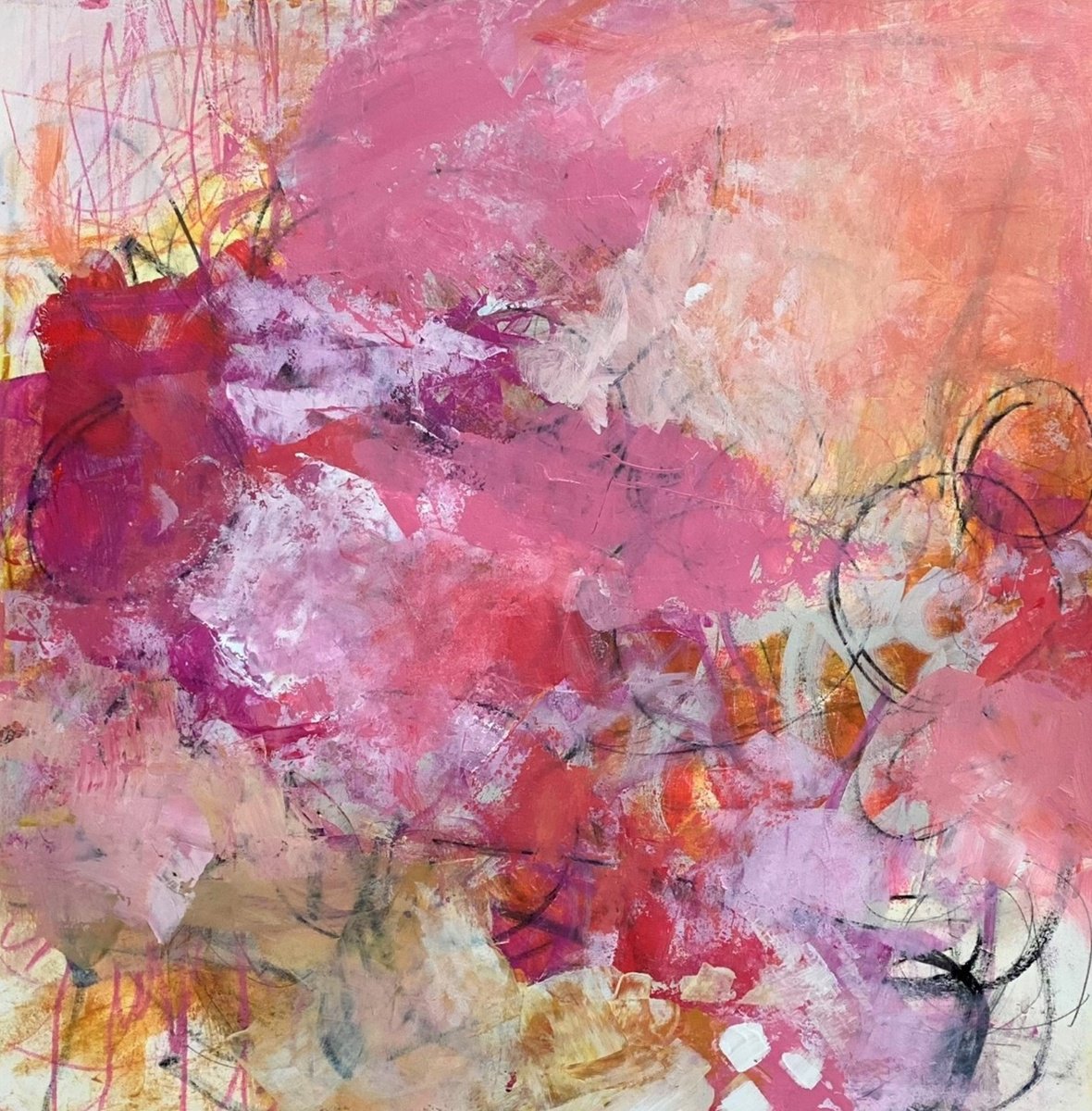 Organic Abstract Acrylic Painting By Kat Crosby, 20 X 20", Electric Lady Land, Original Artwork