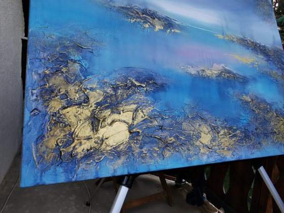 A large original modern abstract structured mixed media painting "Calmness" from "Tenderness" Series