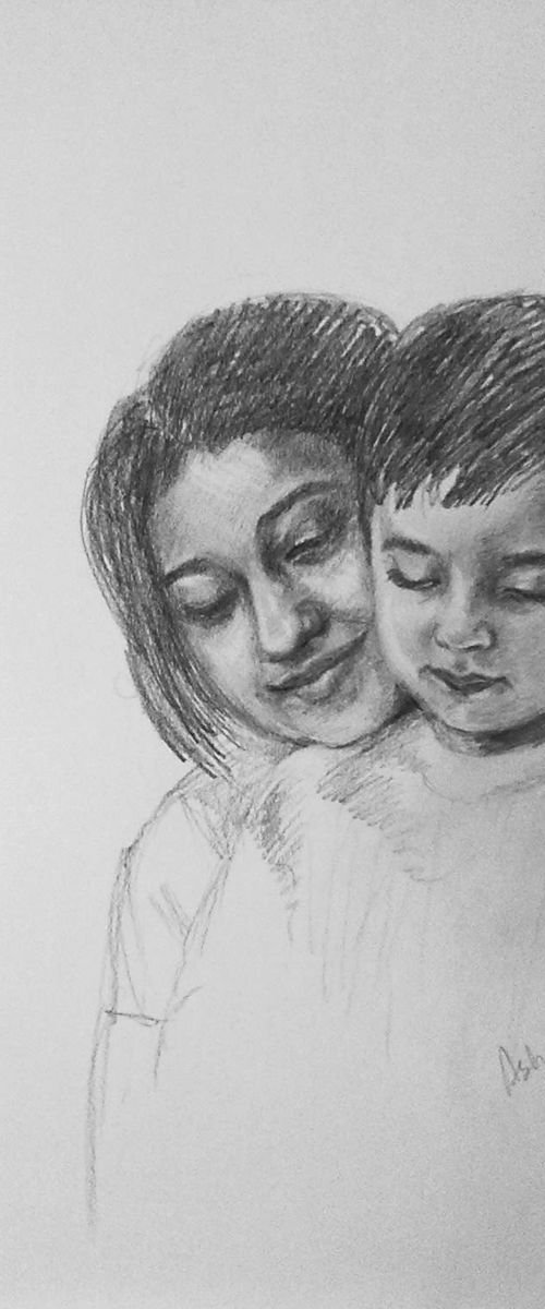 Mother and child sketch 4 by Asha Shenoy